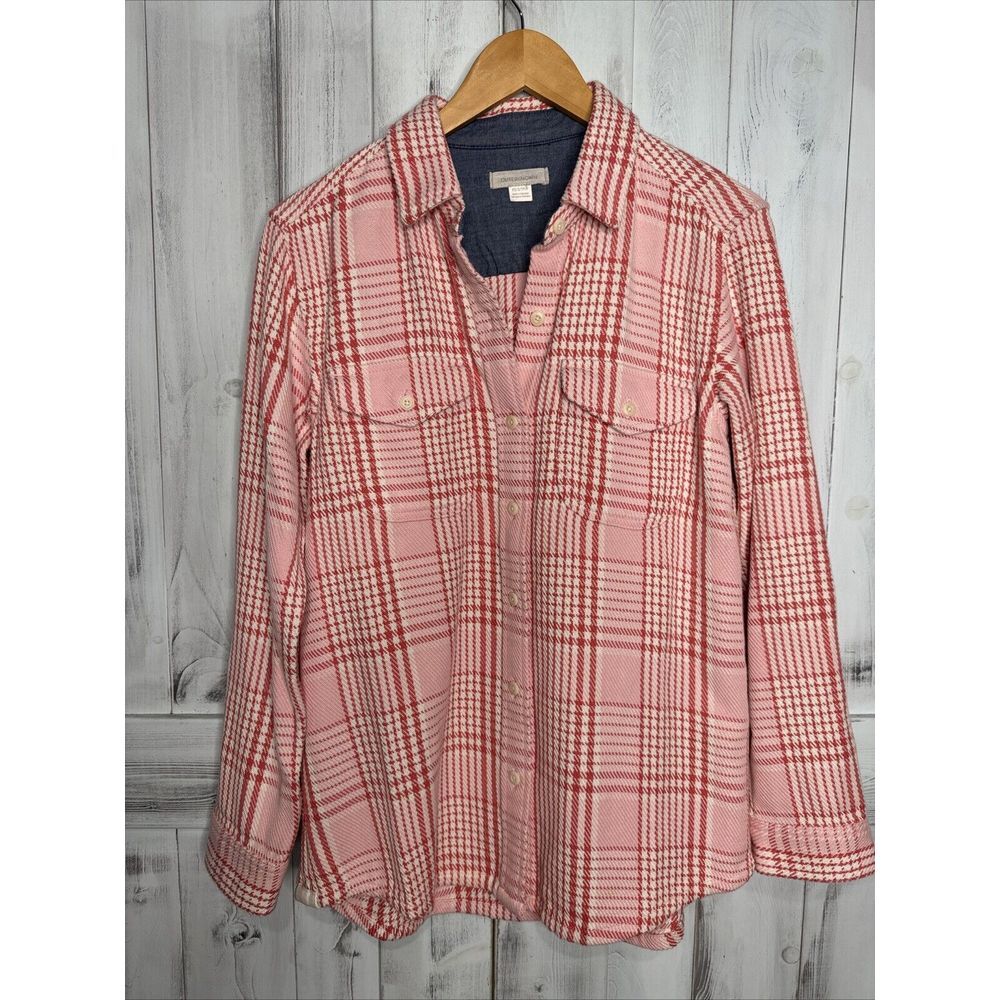 WOMENS OUTERKNOWN BLANKET SHIRT‎ LIGHT PINK PLAID LONG SLEEVE BUTTON UP XS/SMALL